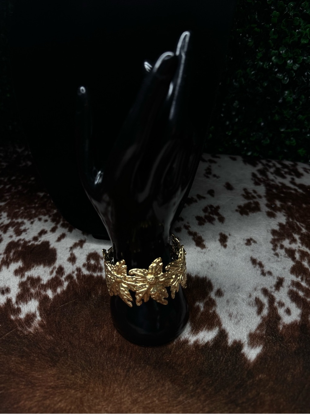 Gold Leaf Motif Women's Bracelet - Elegant Statement Jewelry